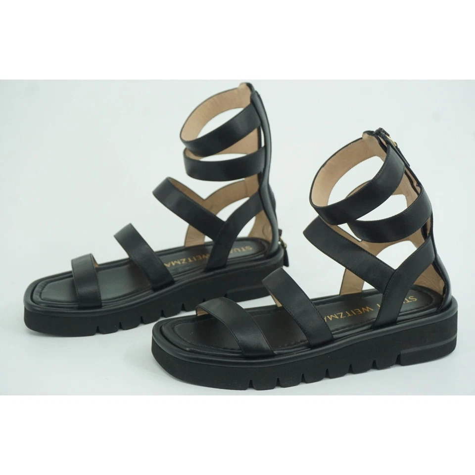 Stuart Weitzman Black Gala Lift Gladiatior Strappy Sandal SZ 37 $495 Lug Sole - Image 2 of 4