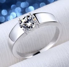 Silver Round Solitaire Engagement Ring Moissanite White Stone for Women