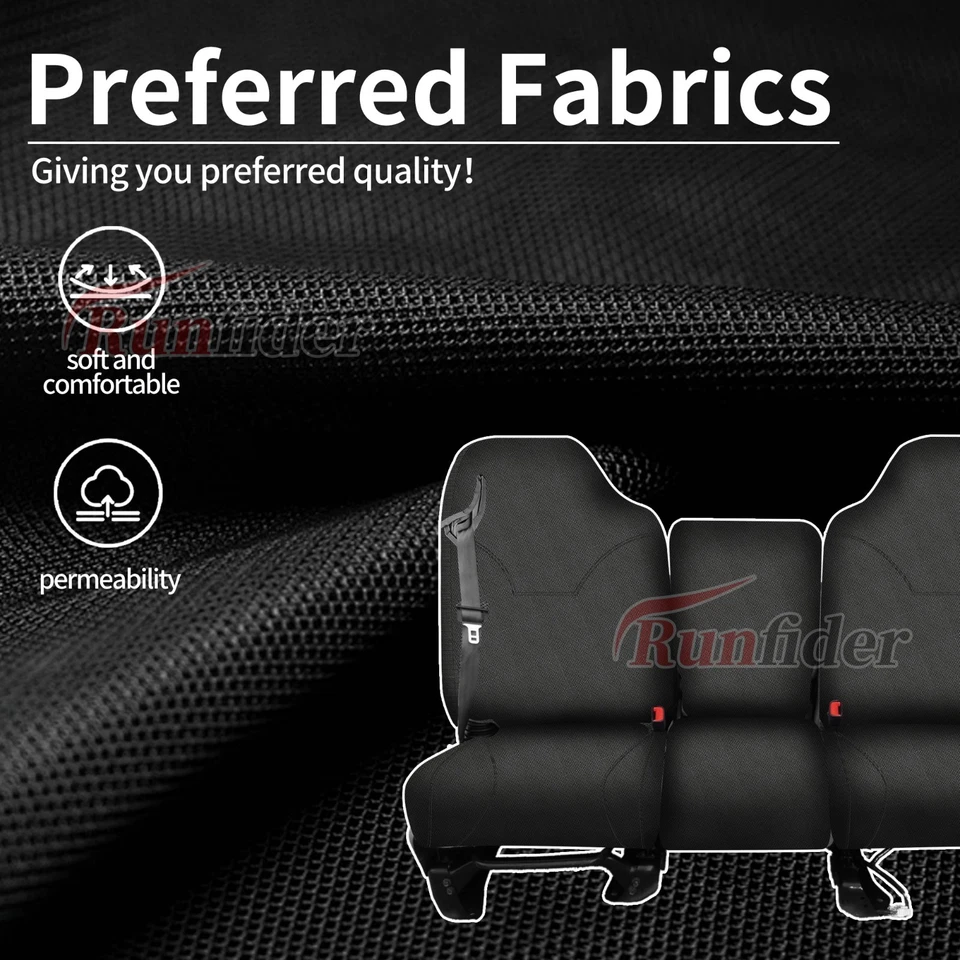 Dodge Ram 1500 2500 3500 1998-02, 40/20/40 Split Bench Seat Cover-Black - Image 2 of 4