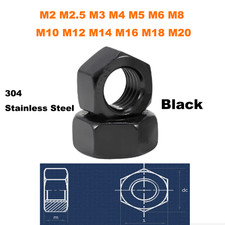 304 Stainless Steel Black Hex Hexagon Nut M2 M2.5 M3 M4 M5 M6 M8 M10 M12 - M20