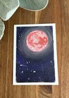 ACEO Original Oil Pastel Pink Strawberry Moon FULLMOON Space Stars Celestial Art — photo 1