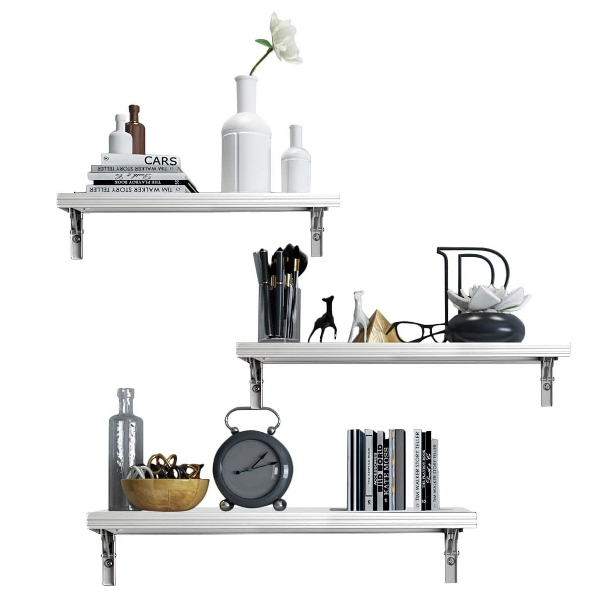 Waterproof Floating Shelves Wall Mounted Set Silver Grey Storage Decor 3 PCS
