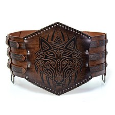Medieval Viking Wide Belts Leather Waist Armor Renaissance Embossed Belts Lea...