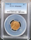 1941 D Lincoln Wheat Penny PCGS MS66 RD