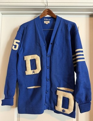 Vintage 1960s Varsity Letterman Cardigan Sweater- Baseball- Sand-Knit Mens SZ 44