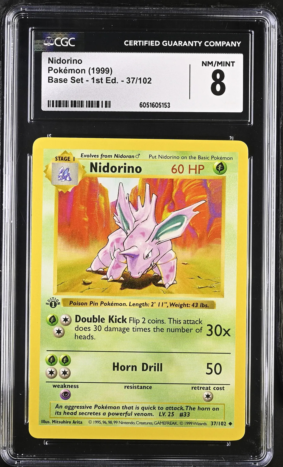 Nidorino 1999 Pokemon Base Set 1st Edition CGC 8 #37