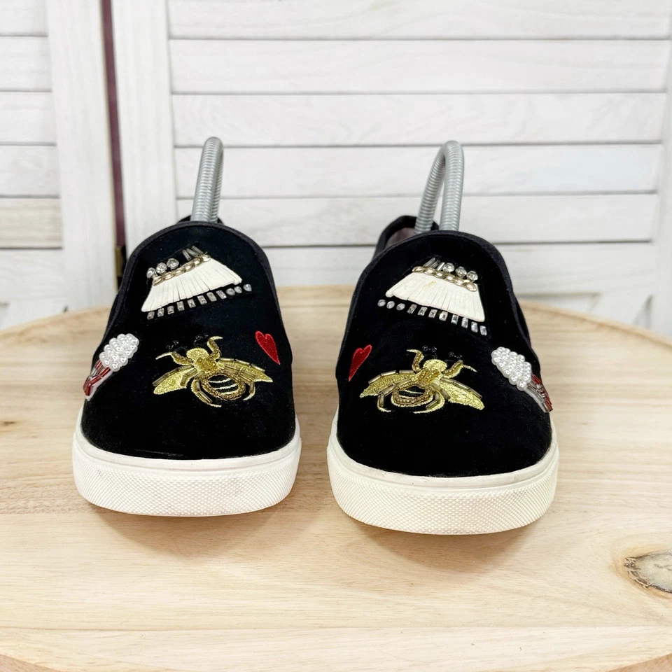Zapatillas sin cordones Betsey Johnson Coopers terciopelo con apliques de cuentas negras 9 Foto 3 de 4