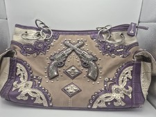 Cowgirl Trendy Purple And Silver Faux Leather And Rhinestone Revolver Handbag