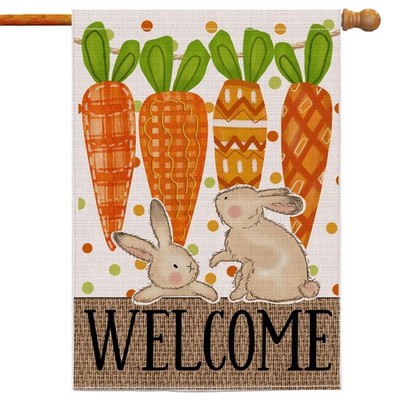 Easter Flag 28x40 Inch Double Sided Outside, Carrots Bunny Easter Flag Burlap...