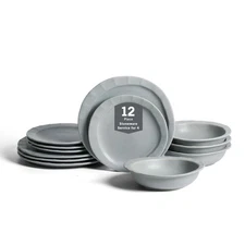 Oasis 12-Piece Dinnerware Set Stoneware, Dishwasher and Microwave Safe Plates...