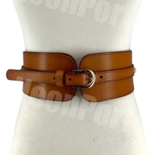 Women Wide Elastic Waist Vintage Soft Cowhide Full Grain Leather Waistband Belt