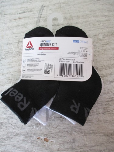 Boys Socks Size Small 4-8 Shoe 6 Pairs Reebok Quarter Cut - Picture 2 of 2