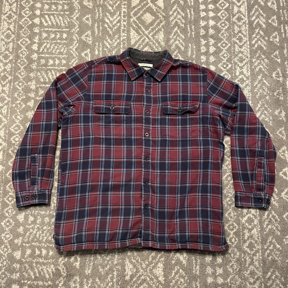 LL Bean Heavy Fleece Lined Flannel Shirt Mens XL Long Sleeve