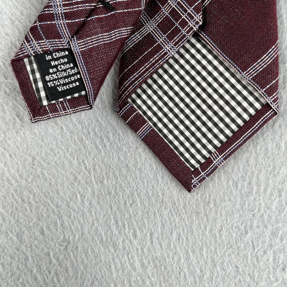 Gravata Ben Sherman borgonha branca xadrez mistura de viscose de seda - Imagem 2 de 4