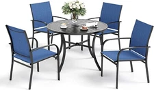 5 Piece Patio Dining Set Round Metal Table Stackable Chair Outdoor Furniture Set