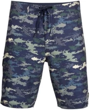 New SALT LIFE Navy Digital Fish Camo Boardshort 32 Live Salty SLXQD Live Salty