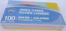 INDEX CARDS RULED Colored  Blue Red Green Yellow 3 x 5 Inches - 100 Count/Pack
