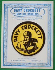 Original 1950s Davy Crockett Iron on Emblem Mint on Card