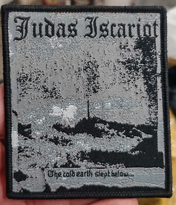 Judas Iscariot The Cold Earth Slept Below Woven Patch Grey Border Sew On