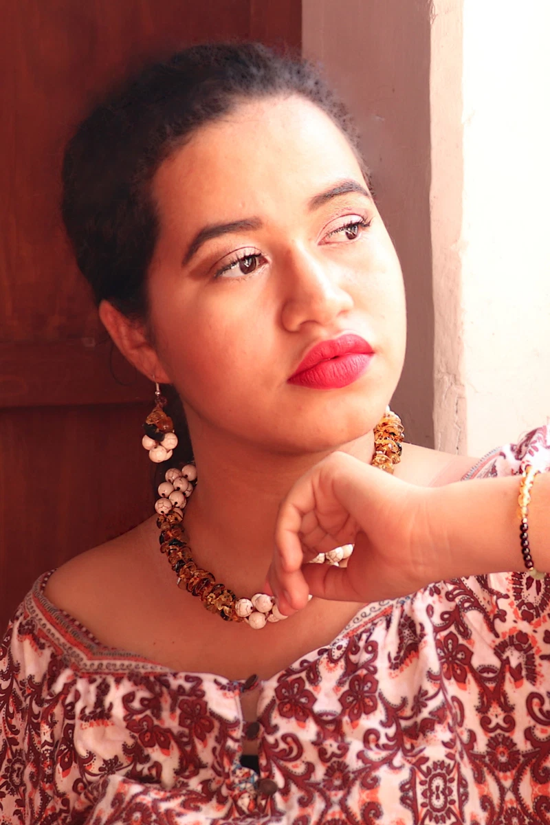 Handmade Womens Mexican Amber Necklace Earring Set Bohemian