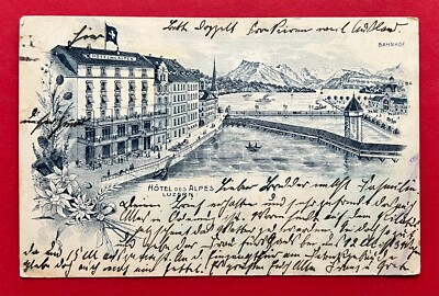 AK LUZERN Schweiz 1906 Hotel des Alpes und Bahnhof   ( 115759