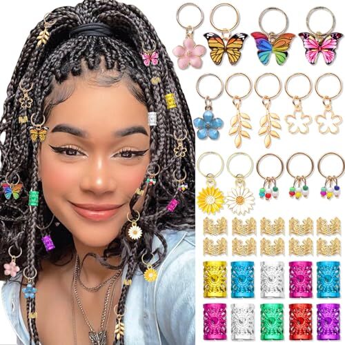 34PCS Hair Jewelry for Braids Butterfly Braid Clips Flower Loc