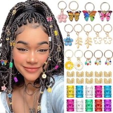 34PCS Hair Jewelry for Braids Butterfly Braid Clips Flower Loc Charms Colorful