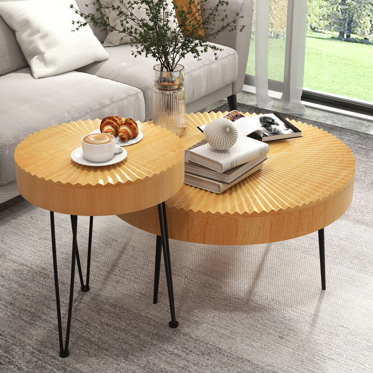 Round farmhouse coffee table set outlet