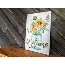 Flower Welcome Sign - Pretty Sunflower Welcome Sign - 12in x 8in