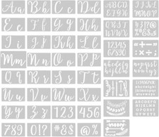 Stencils for Painting, 45 Pcs Reusable Cursive Letter Stencils Kit with 3 Alphab