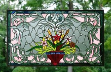 Tiffany Style stained glass window panel glass panel Flowers 34.5" x 20.5"