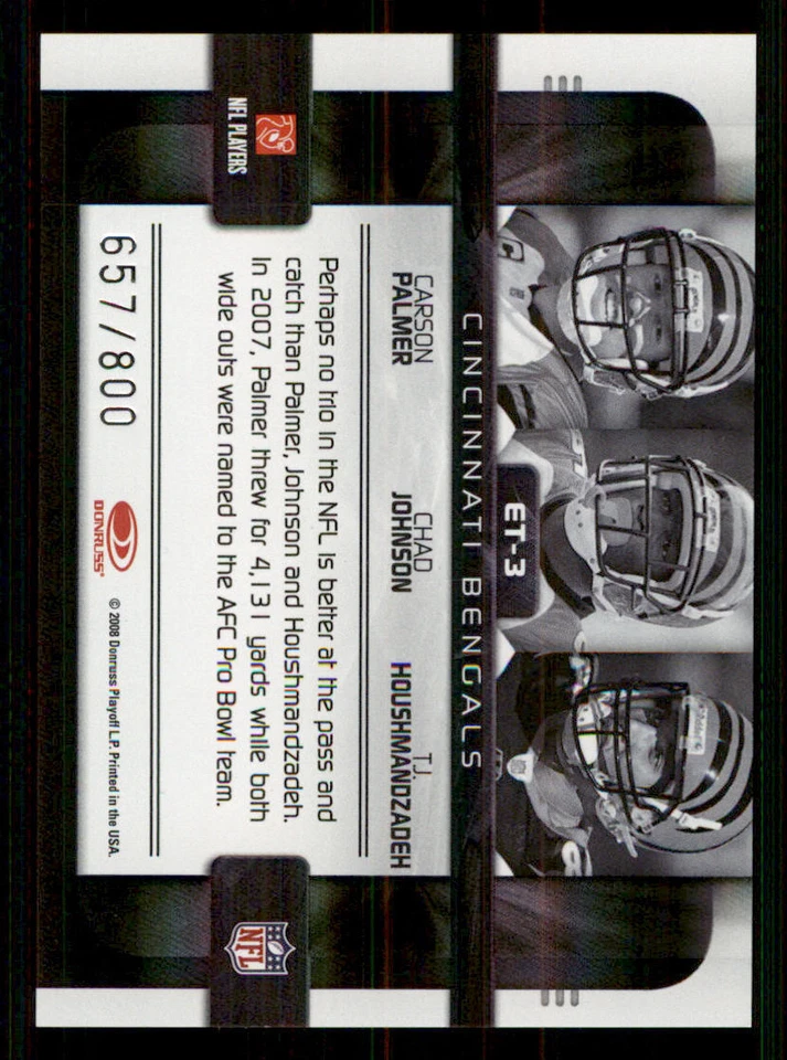 2008 Donruss Elite Teams Black #3 Palmer/Chad Johnson/T.J. Houshmandzadeh /800 - Image 2 of 2