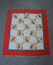 Handmade Teddy Bear Quilt Baby Blanket Paddington Red Blue White Dots Blocks