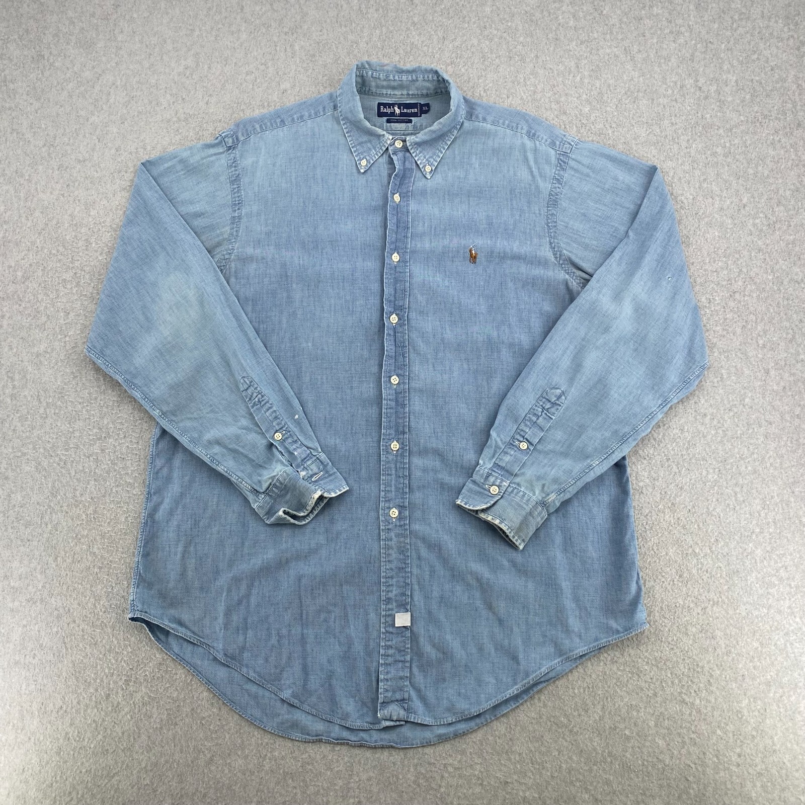 Polo Ralph Lauren Shirt Men's XL Blue Chambray Classic Long Sleeve Flesh Pony