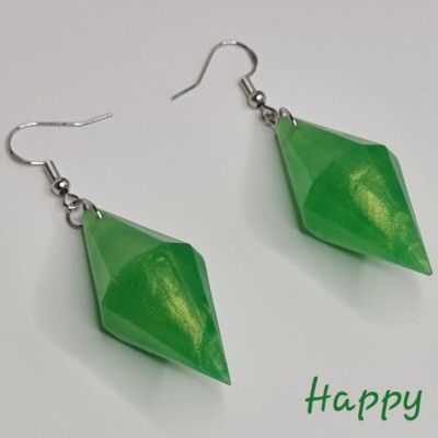 Handgefertigte HAPPY Harz Plumbob Sims inspiriert Haken Ohrringe Neuheit Gamer