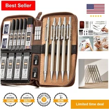20PCS Metal Mechanical Pencil Set in Leather Case - 0.3, 0.5, 0.7, 0.9 mm & 2...