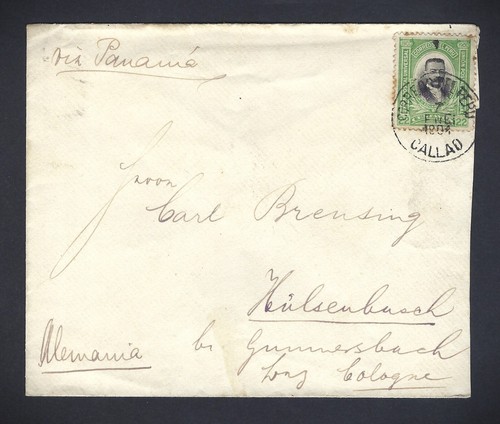 Peru 1904 Cover Callao to Hulsenbusch Germany 22-Cent Rate Romaña Single SCARCE