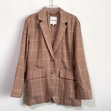 Madewell Breezewoven Larsen Blazer S Windowpane Linen Sandstone Tan 2 Button