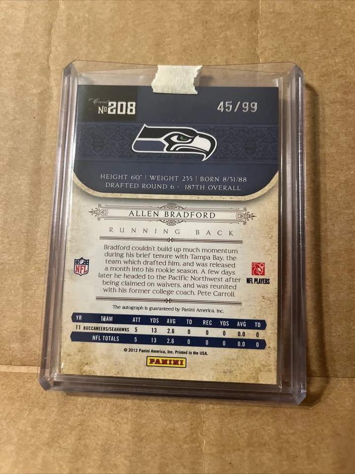 2012 NATIONAL TREASURES AUTO AUTOGRAPH ALLEN BRADFORD ROOKIE CARD #45/99 - Image 2 of 2