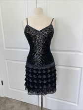 Y2K Vtg Sue Wong Nocturne sz 6 Black Silk Beaded Sequined Short Dress
