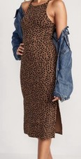 OLD NAVY Women’s Leopard Print Ribbed Sundress Square Neck Size M TALL