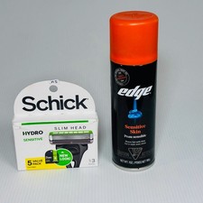 Schick Hydro Slim Head 5 Cartridges 3 Blade Edge Sensitive Shave Gel 7oz Can
