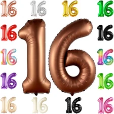 KatchOn Coffee Brown 1-Piece Number 16 Balloon - 40 Inch, Birthday Decoration...