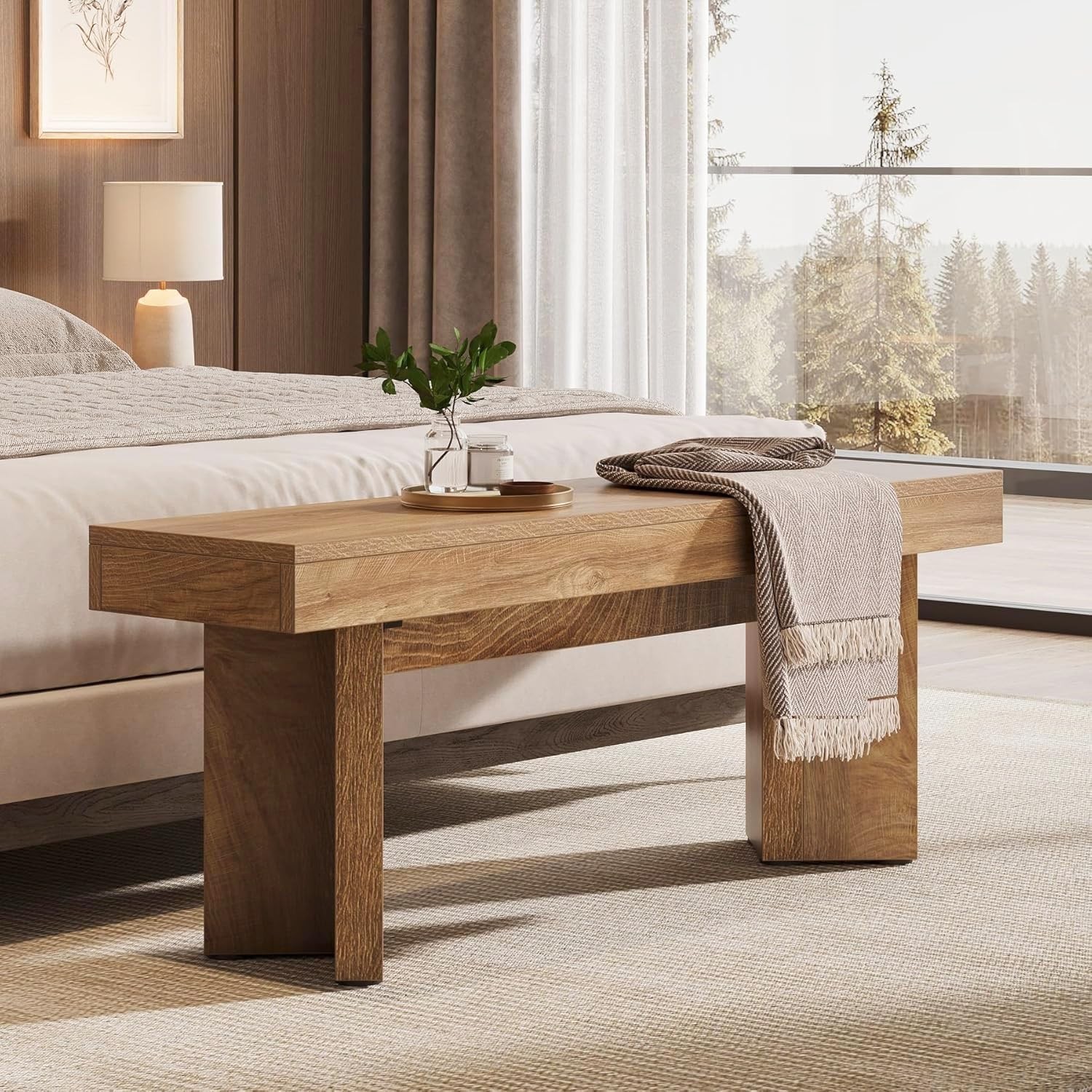 Wooden Entryway Bench, 47" Farmhouse Indoor End of Bed Bench Long Table Seat