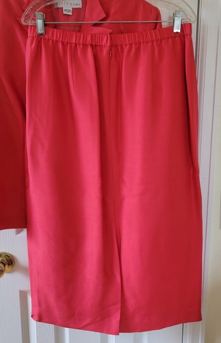 Miller Shor Skirt Suit 100% Silk Size 14 Coral 3/4 Sleeve Button And Loop - Picture 12 of 16