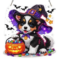 Witch Hat Puppy Pumpkin Halloween Hanging Diamond Art Kit