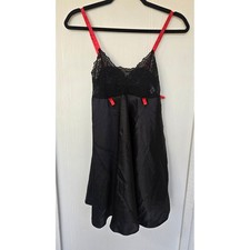 Black Satin Lace Babydoll Slip Dress Size 12-14 Y2K Whimsigoth Dark Fairy Witchy