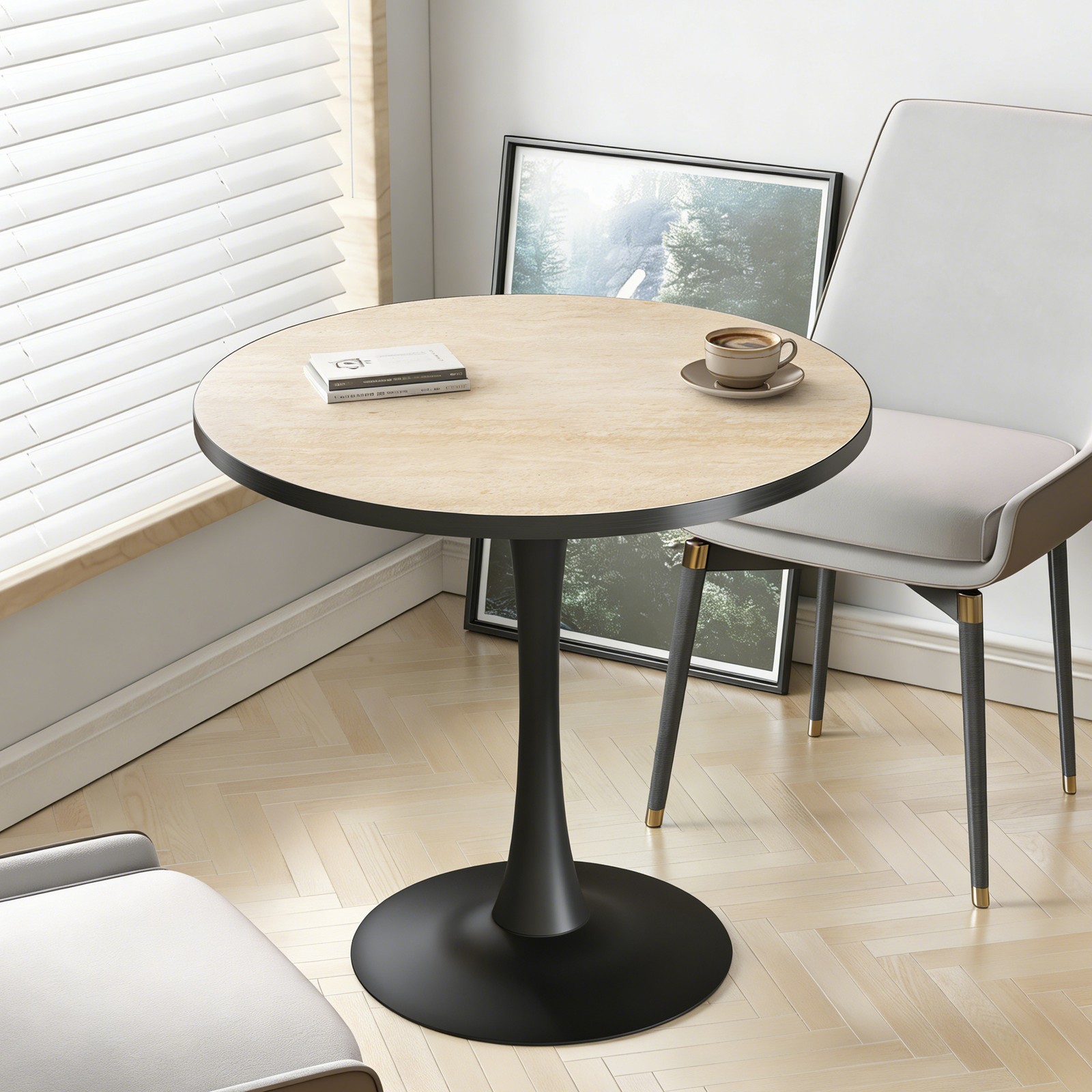 FATIVO Round Marble Dining Table Tulip Kitchen Table Versatile Social Gatherings