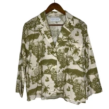 Desmond & Dempsey Women’s Top XL Green Safari Animal Print Lightweight Blouse