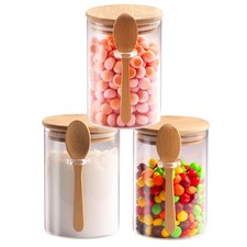 3 Pack 20oz Glass Container Jars with Airtight Bamboo Lid and Spoon for Coffee